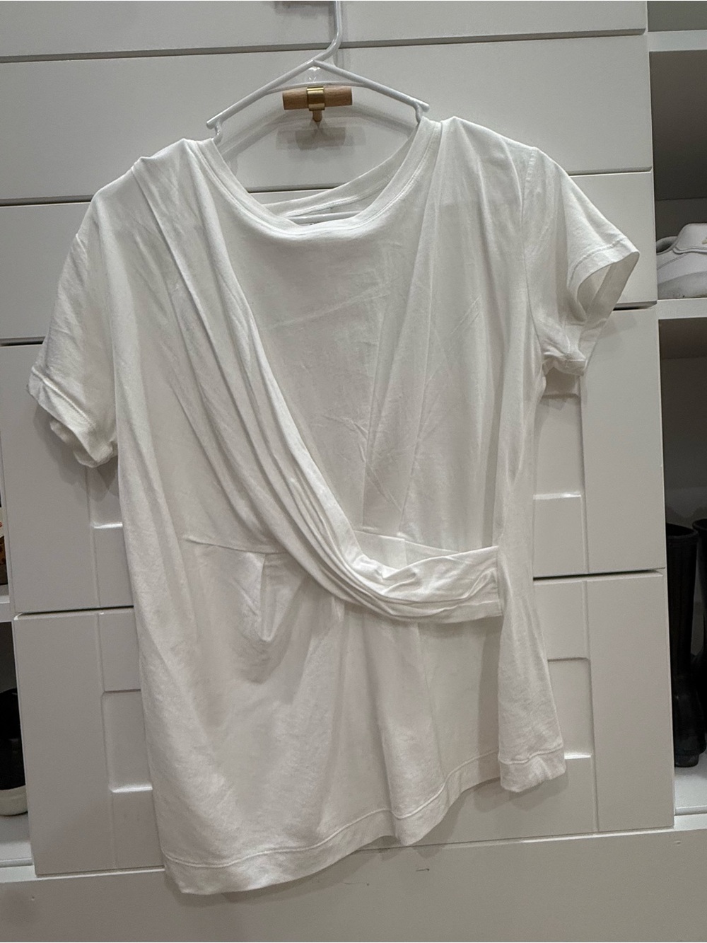 CAbi White Twist-Front Short Sleeve Tee
